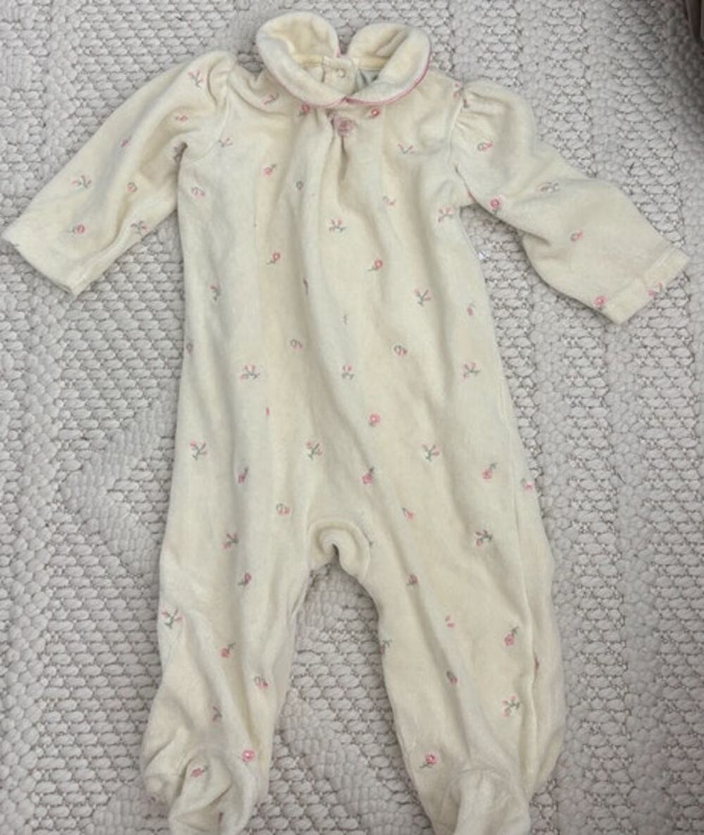 Baby Girl Pink Floral Cream Collared Footie Size 6 Months